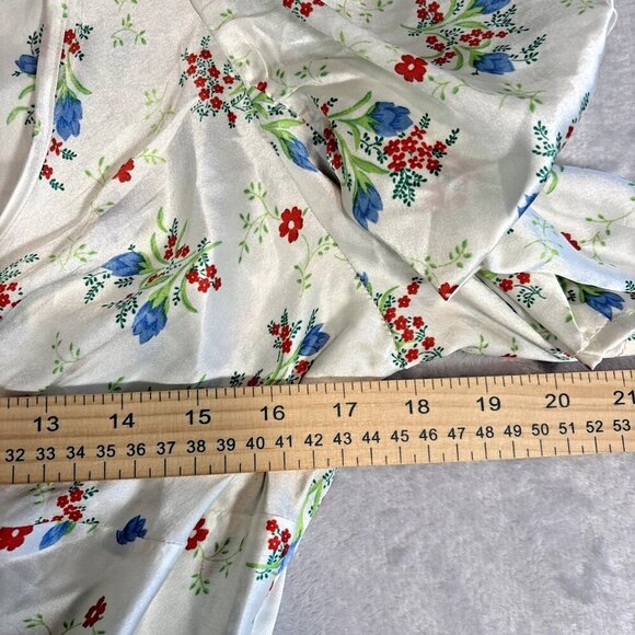 ASOS Floral Maxi Slip Dress Puff Sleeves Women's Size 8 Red Daisy Cottacore - Picture 8 of 15